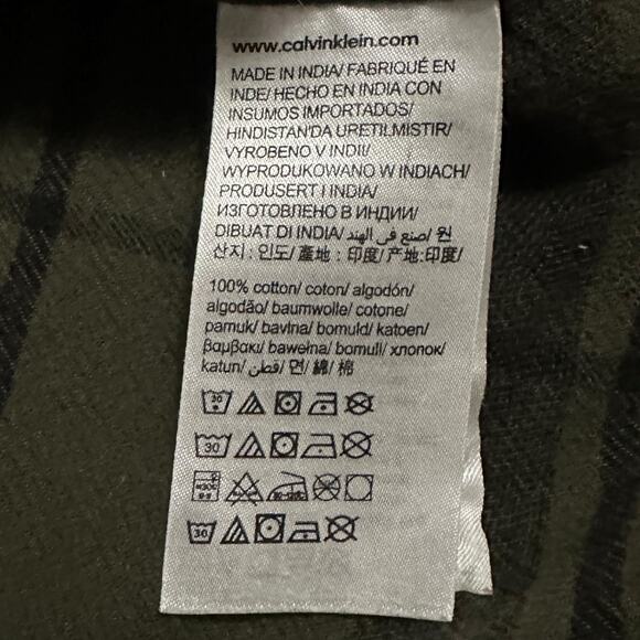 Calvin Klein Jeans Olive Green Plaid Flannel Button Up Shirt Men’s S Cotton - Picture 6 of 9